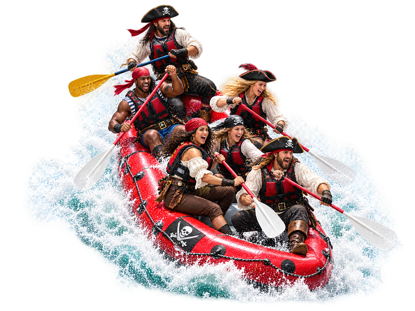 Grupo en un rafting temático de piratas